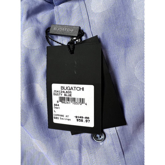 Bugatchi Dusty Blue Shaped Fit Circle Print Dress Shirt Size Large NWT - Picture 6 of 9